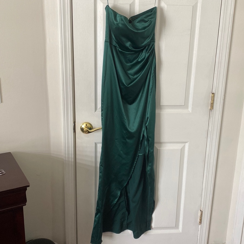 MESHKI Riley Ruched Strapless Drape Split Dress - Picture 3 of 9